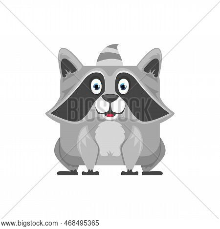 Raccoon Cartoon Kawaii Square Face Or Animal Emoji, Vector Emoticon Character. Funny Cute Raccoon Em