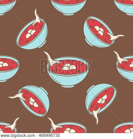 Hong Dou Tang, Sweet Chinese Red Bean Soup. Chinese New Year Dessert Vector Illustration In Doodle S