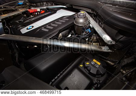Lviv, Ukraine - October 21, 2020: Bmw X6 M50d Engine Compartment