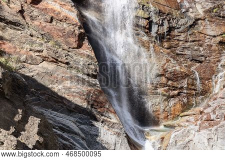 High-contrast, Bright Close Shot Of Foamy Running Water Of Lillaz Waterfall (cascate Di Lillaz) Over