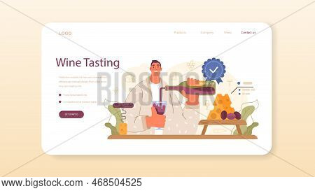 Wine Maker Web Banner Or Landing Page. Wood Barrel, Bottle