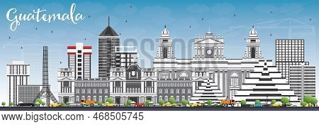 Guatemala Skyline With Gray Buildings And Blue Sky. Vector Illustration. Business Travel And Tourism
