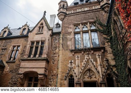 Wernigerode, Saxony-anhalt, Germany, 29 October 2022:  Castle With Tower In Harz Mountains Above Tow