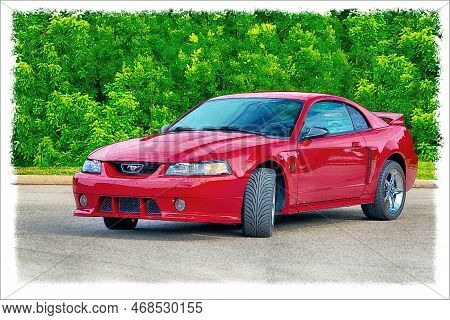 Maryville, Tennessee, United States - May 16, 2016: Lovely And Powerful 2002 Red Roush Mustang With 