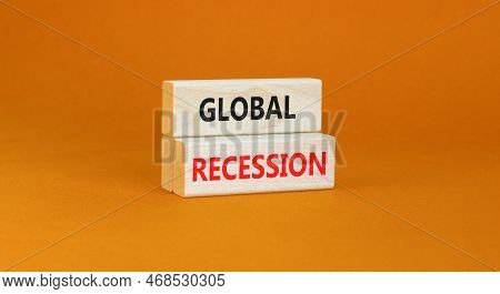 Global Recession Symbol. Concept Words Global Recession On Wooden Blocks. Beautiful Orange Table Ora