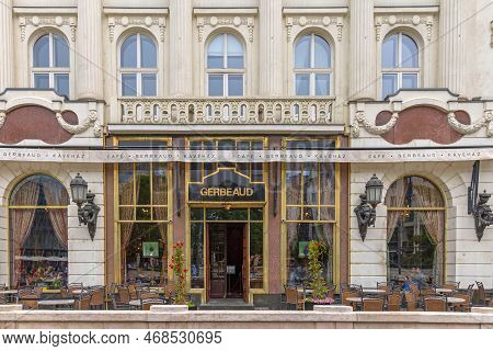 Budapest, Hungary - July 31, 2022: Historic Cafe Gerbeaud At Vorosmarty Square In Capital City Centr
