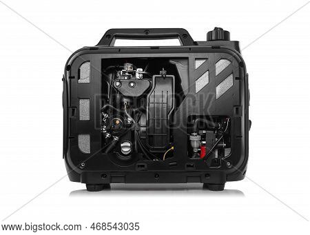 Portable Electricity Generator Isolated On White Background. Petrol Inverter Generator.