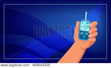 Glucose Meter With A Test Strip In Hand. Device For Self Monitoring Of Glucose Level In Blood, Showi
