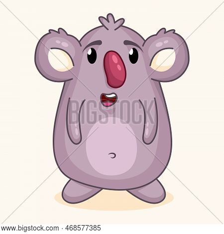 Funny Illustration Of Cute Silly Koala Drawn In Childish Style. Cartoon Animal Character.