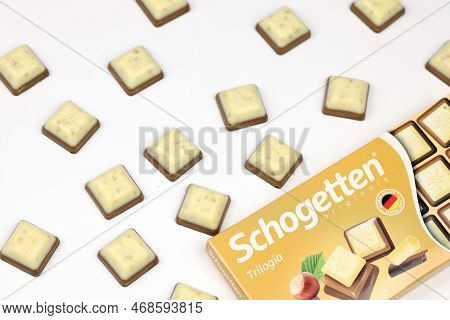 Kyiv, Ukraine - May 4, 2022 Schogetten Chocolate. Chocolate Goods Produced By Ludwig Schokolade Gmbh