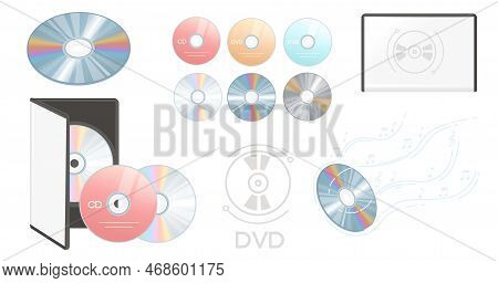 Set Dvd Or Cd Disc Digital Technology Data Storage Vector Illustration Isolated On White Background