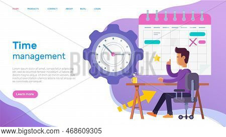 Time Management Landing Page, Planning, Working Time Organization Efficiency. Schedule Job Project T