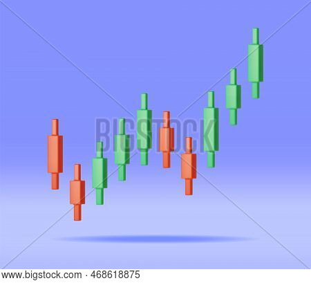 3d Growth Stock Diagram Isolated. Render Stock Candle Shows Growth Or Success. Financial Item, Busin