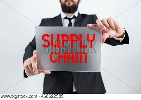 Text Sign Showing Supply Chain. Business Showcase System Of Organization And Processes From Supplier