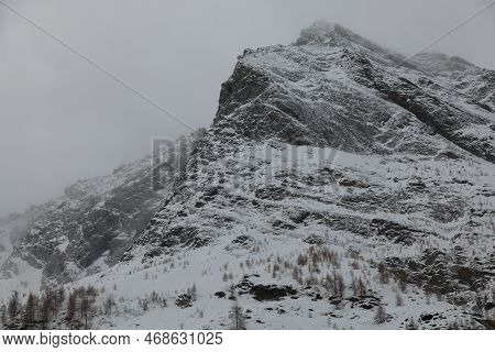 View Of Winter Snow Storm In Valle Aurina Near Prettau Village, Alto Adige, Italy