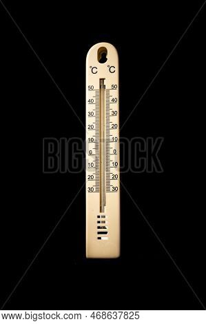 Isolated Thermometer Against A Black Background With A Celcius Degrees Scale, Brussels, Belgium