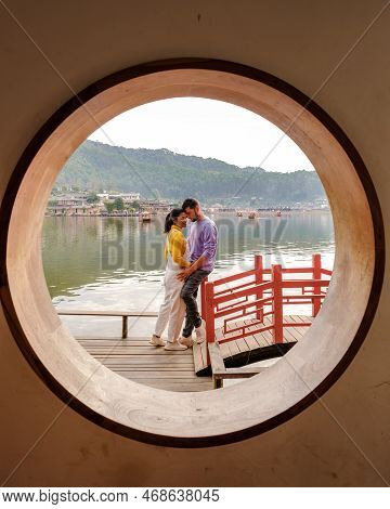 A Couple Of Men And Women Visit The Chinese Village Mae Hong Son, Ban Rak Thai, A Chinese Settlement
