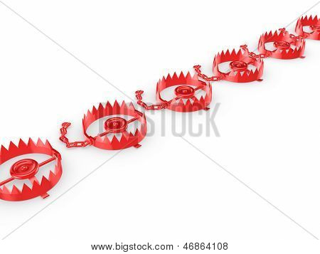 Red traps isolated on white.