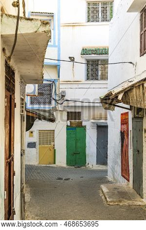 Charming Street With Colorful Doors In Moulay Idriss, Morocco, North Africa