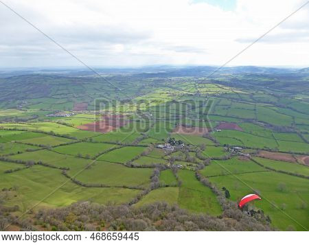 Paragliding Above The Ridge At Pandy, Wales