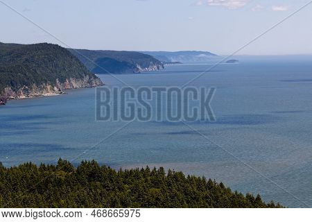 The Magnificent View Of The Bay Of Fundy From Fox Rock Lookout Along The Fundy Trail, New Brunswick.