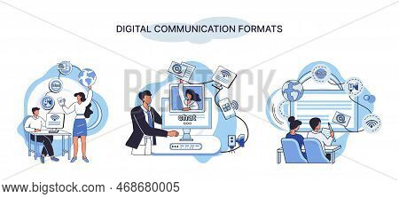 Digital Communication Formats Metaphor, Content Online Data And Social Media Streaming. Abstract Mod