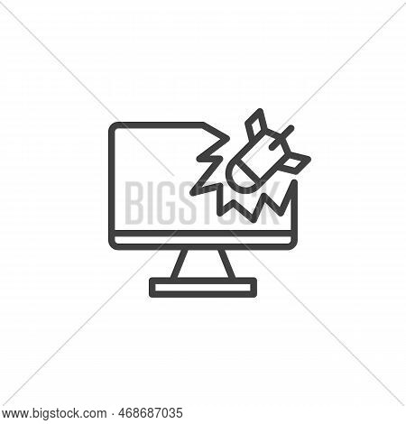 Dos Attack Line Icon. Linear Style Sign For Mobile Concept And Web Design. Computer Bomb Attack Outl