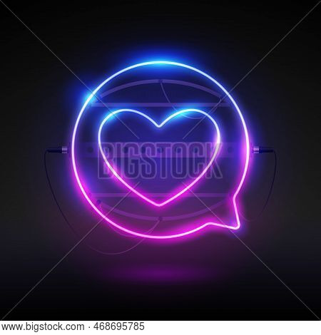 Glowing Neon Round Speech Bubble. Banner Template. Stock Vector Clipart With Copy Space.
