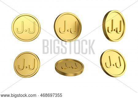 3d Illustration Set Of Gold Lebanese Pound Coin In Different Angels On White Background