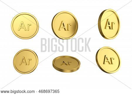 3d Illustration Set Of Gold Malagasy Ariary Coin In Different Angels On White Background