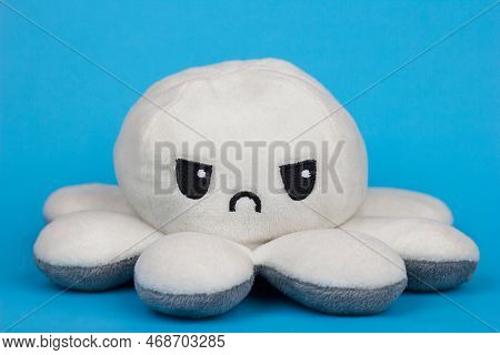 Octopus Mood Reversible Toy - Moody Blue Unhappy Side
White Plush Octopus With Two Different Sides O