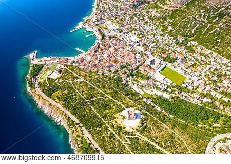 Town Of Senj And Nehaj Fortress Aerial View, Adriatic Sea, Primorje Region Of Croatia