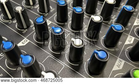 Audio Mixer, Remote Control Dj. Buttons On The Remote Control To Control The Sound. Close-up Of The