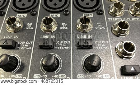 Audio Mixer, Remote Control Dj. Buttons On The Remote Control To Control The Sound. Close-up Of The