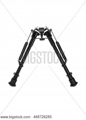 Modern Metal Folding Bipod For A Rifle Or Carbine. A Device For The Convenience Of Shooting. Isolate