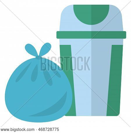 Trash Bin And Bag. Garbage Icon. Cartoon Recycling
