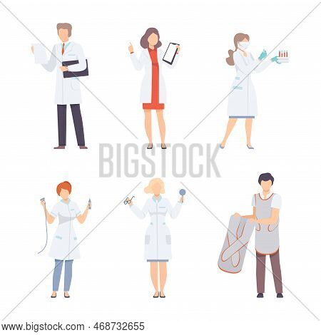Hospital Medical Staff Characters Set. Otolaryngologist, Radiologist, Laboratory, Assistant Cartoon 