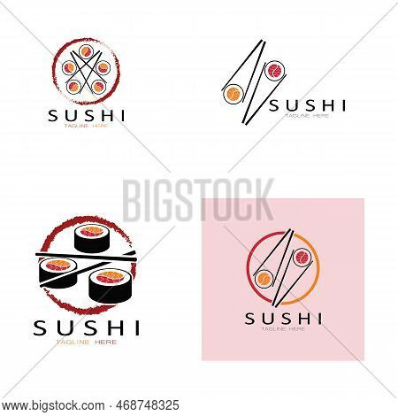 Sushi Logo Template.vector Icon Style Illustration Bar Or Shop, Sushi,salmon Roll,sushi And Rolls Wi