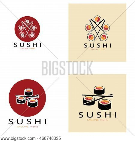 Sushi Logo Template.vector Icon Style Illustration Bar Or Shop, Sushi,salmon Roll,sushi And Rolls Wi