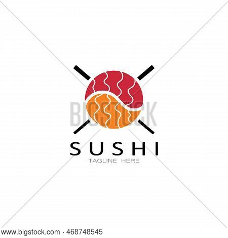 Sushi Logo Template.vector Icon Style Illustration Bar Or Shop, Sushi,salmon Roll,sushi And Rolls Wi