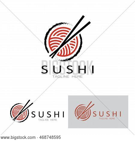 Sushi Logo Template.vector Icon Style Illustration Bar Or Shop, Sushi,salmon Roll,sushi And Rolls Wi