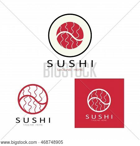Sushi Logo Template.vector Icon Style Illustration Bar Or Shop, Sushi,salmon Roll,sushi And Rolls Wi