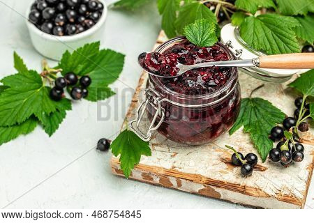 Delicious Black Currant Jam Urd, Custard Or Jam And Fresh Berries, Banner, Menu, Recipe Place For Te