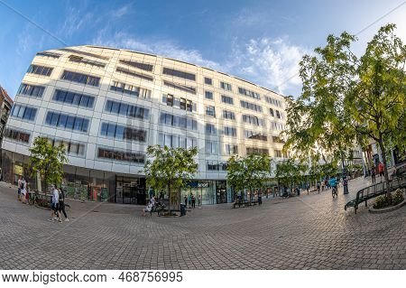 Zagreb, Croatia - June 4, 2022: Modern Building ( In The City Center, Trg Europe, Book Includes Hung