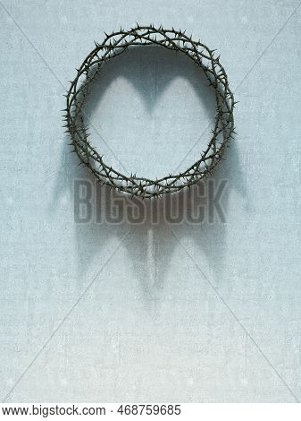 An Ambiguity Concept Of Branches Of Thorns Woven Into A Crucifixion Crown And Casting A Shadow Of A 