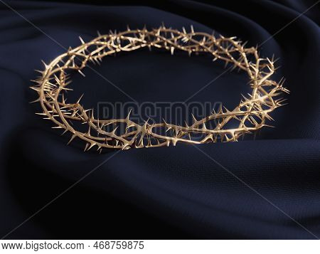 A Draped And Twirled Fabric Around A Gold Casting Of Branches Of Thorns Woven Into The Crucifixion C