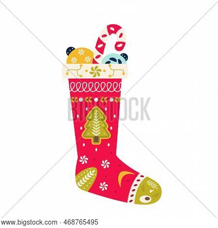 Vector Cartoon Cute Christmas Stocking Illustration Isolated