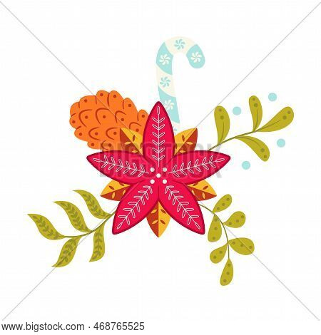 Vector Cartoon Cute Christmas Flower Illustration Isolated