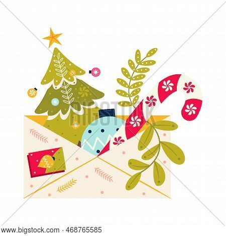 Vector Cartoon Cute Christmas Envelope Illustration Isolated