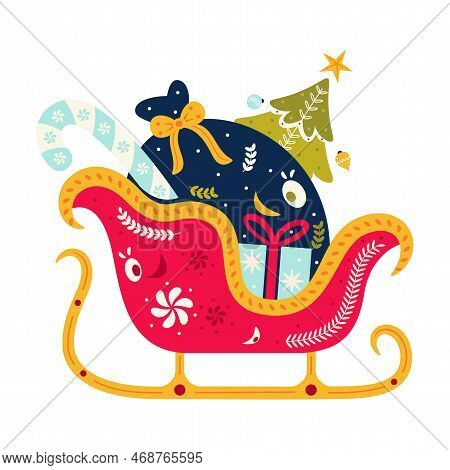 Vector Cartoon Cute Christmas Sleigh Illustration Isolated